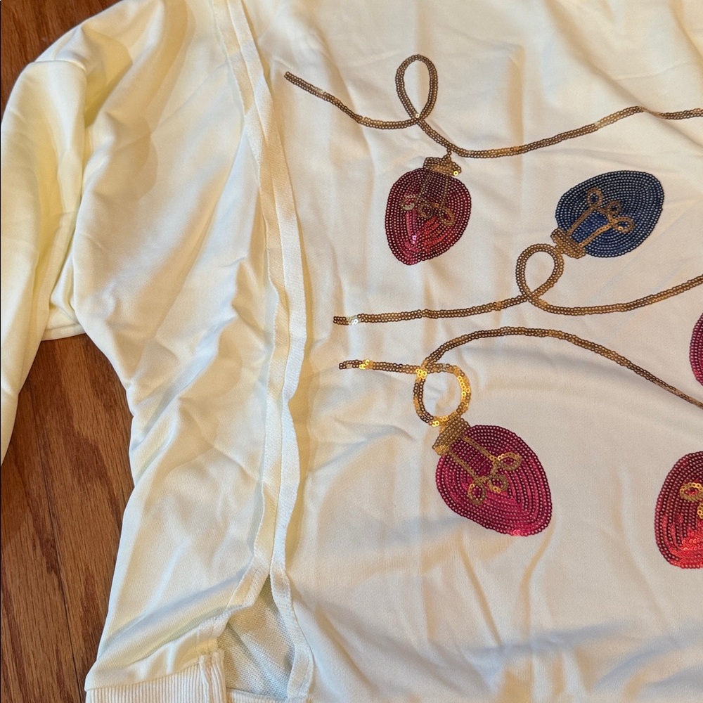 Sequin Christmas Lights Sweatshirt Festive Holiday Statement Pullover - Picture 13 of 13